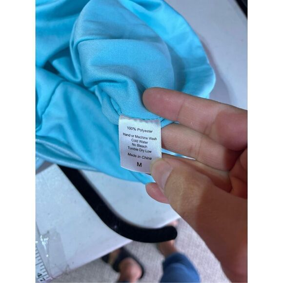 Vintage 90s Lucy in the Sky Sleeveless Ruched Bodycon Dress Light Blue Medium - Picture 7 of 9